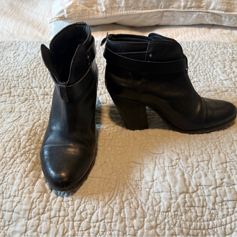 rag & bone harrow Black Leather Ankle Booties with Strap Detail